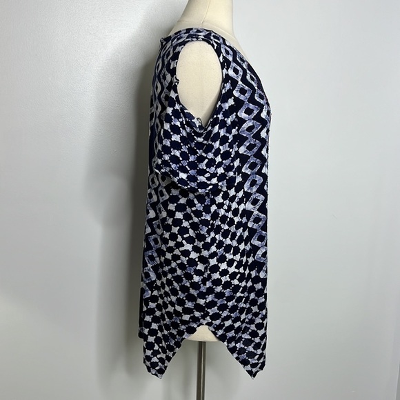 Soft Surroundings blue printed beaded cold shoulder top, size small - Picture 6 of 9